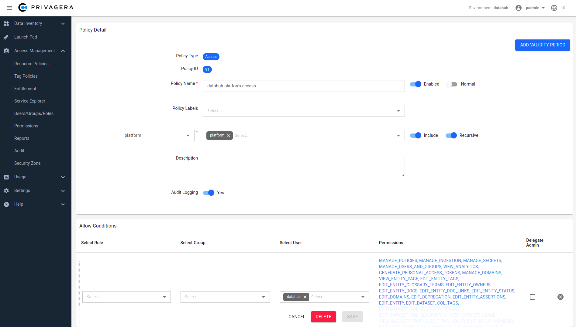 Privacera Portal DATAHUB screenshot